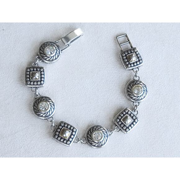 Brighton Heiress Link Bracelet Two Tone Gold Silver Rhinestone Crystal Retired - Picture 1 of 7